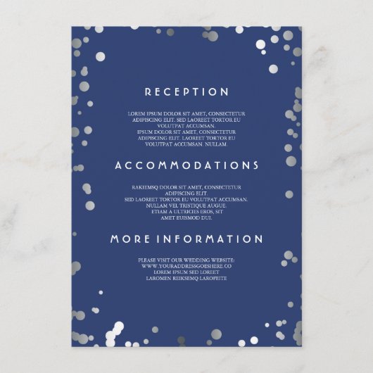 Silver Confetti Navy Wedding Details - Informatie Informatiekaartje (Voorkant)