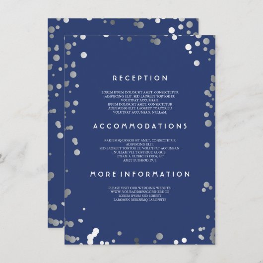 Silver Confetti Navy Wedding Details - Informatie Informatiekaartje (Voorkant / Achterkant)