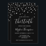 Silver Confetti op Black 30th Birthday Party Kaart<br><div class="desc">Dit moderne ontwerp is voorzien van faux zilveren driehoekig confetti op een zwarte achtergrond. Het woord "dertigste" staat in een elegant lichtgrijs handschrift. Personaliseer de uitnodiging met de naam van de honoree in lichtgrijs handschrift doopvont,  samen met de datum,  de plaats,  en andere details in lichtgrijze sans serif type.</div>