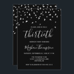 Silver Confetti op Black 30th Birthday Party Kaart<br><div class="desc">Dit moderne ontwerp is voorzien van faux zilveren driehoekig confetti op een zwarte achtergrond. Het woord "dertigste" staat in een elegant lichtgrijs handschrift. Personaliseer de uitnodiging met de naam van de honoree in lichtgrijs handschrift doopvont,  samen met de datum,  de plaats,  en andere details in lichtgrijze sans serif type.</div>