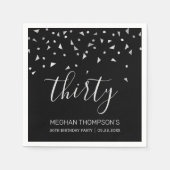 Silver Confetti op Black 30th Birthday Party Servet (Voorkant)
