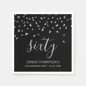 Silver Confetti op Black 60th Birthday Party Servet (Voorkant)
