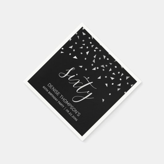 Silver Confetti op Black 60th Birthday Party Servet (Hoek)