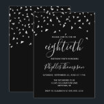 Silver Confetti op Black 80th Birthday Party Kaart<br><div class="desc">Dit moderne ontwerp is voorzien van faux zilveren driehoekig confetti op een zwarte achtergrond. Het woord "80ste" wordt weergegeven in een elegant lichtgrijs handschrift. Personaliseer de uitnodiging met de naam van de honoree in lichtgrijs handschrift doopvont, samen met de datum, de plaats, en andere details in lichtgrijze sans serif type....</div>