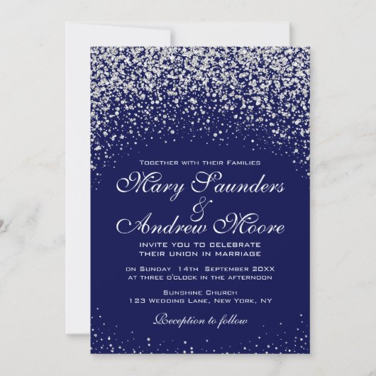 Silver Confetti op Royal Blue Invitation Kaart (Voorkant)