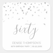 Silver Confetti op Witte 60ste verjaardag Vierkante Sticker (Voorkant)