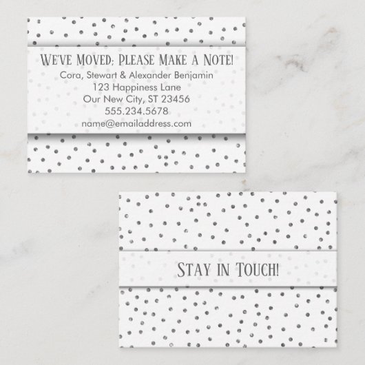 Silver Confetti op witte adreswijziging Kaart Visitekaartje (Voorkant / Achterkant)