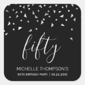 Silver Confetti op zwarte 50e verjaardag Vierkante Sticker (Voorkant)