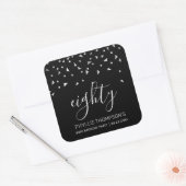 Silver Confetti op zwarte 80th Birthday Vierkante Sticker (Envelop)