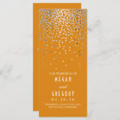 Silver Confetti Oranje Elegant Wedding Programma Programmakaart (Voorkant / Achterkant)