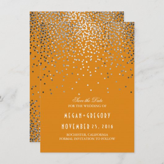 Silver Confetti Oranje Herfst Save the Date (Voorkant / Achterkant)