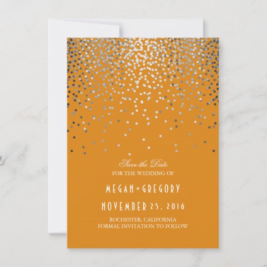 Silver Confetti Oranje Herfst Save the Date (Voorkant)