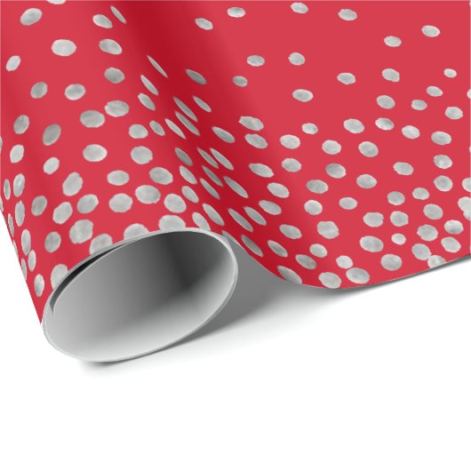 Silver Confetti over Cherry Red vakantiestijl Cadeaupapier (Rol Hoek)