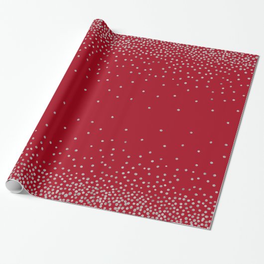 Silver Confetti over donkere rode feeststijl Cadeaupapier (Uitgerold)