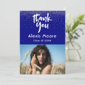 Silver Confetti Over Navy Foto Afstudeerder 3 Dank Aankondiging (Staand voorkant)