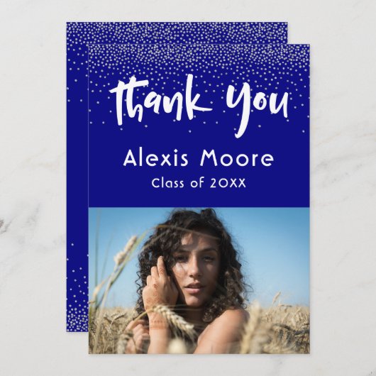 Silver Confetti Over Navy, Foto Afstudeerder 4 Har Aankondiging (Voorkant / Achterkant)