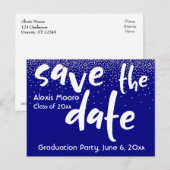 Silver Confetti Over Navy, Save the Date 1 Aankondigingskaart (Voorkant / Achterkant)