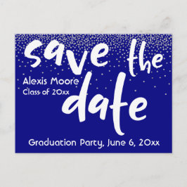 Silver Confetti Over Navy, Save the Date 1 Aankondigingskaart