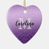 Silver Confetti Paars Ombre monogram Keramisch Ornament (Rechts)