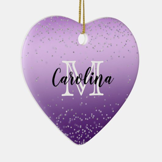 Silver Confetti Paars Ombre monogram Keramisch Ornament (Rechts)