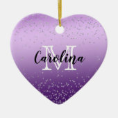 Silver Confetti Paars Ombre monogram Keramisch Ornament (Voorkant)