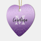 Silver Confetti Paars Ombre monogram Keramisch Ornament (Links)