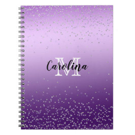 Silver Confetti Paars Ombre monogram Notitieboek
