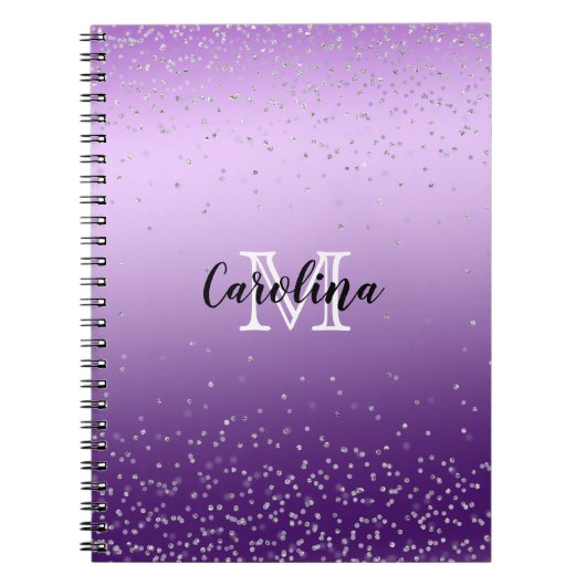 Silver Confetti Paars Ombre monogram Notitieboek (Voorkant)