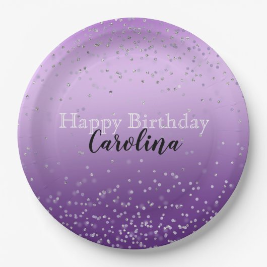 Silver Confetti Paars Ombre Papieren Bordje (Voorkant)