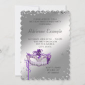 Silver Confetti Paarse Masquerade Party Invitation Kaart (Achterkant)