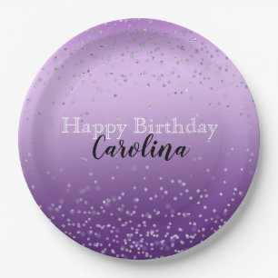 Silver Confetti Paarse Ombre Papieren Bordje