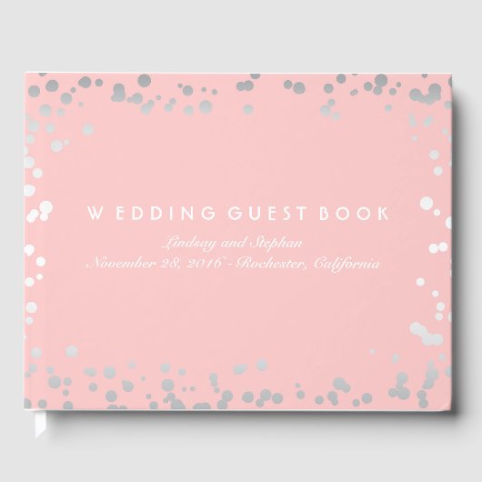 Silver Confetti Pink Blush Elegant Wedding Gastenboek (Voorkant)