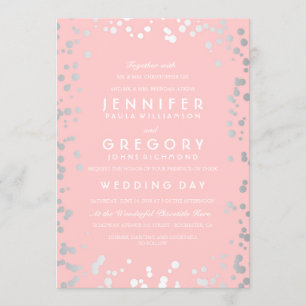 Silver Confetti Pink Modern en Elegant Wedding Kaart