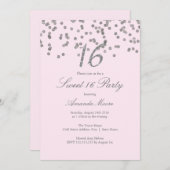 Silver Confetti Pink Sweet Sixteen Invitation Kaart (Voorkant / Achterkant)