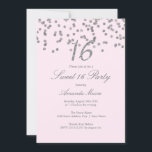 Silver Confetti Pink Sweet Sixteen Invitation Kaart<br><div class="desc">Meer  Sweet 16-uitvindingen in de Little Bayleigh Store!</div>
