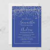 Silver confetti royal blue typografie bruiloft kaart (Voorkant)