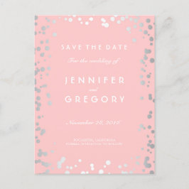 Silver Confetti Roze Elegant Save the Date Aankondigingskaart