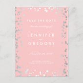Silver Confetti Roze Elegant Save the Date Aankondigingskaart (Voorkant)