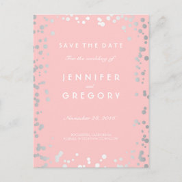 Silver Confetti Roze Elegant Save the Date Aankondigingskaart