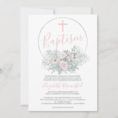 Silver confetti roze florale waterverf baptisme kaart (Voorkant)