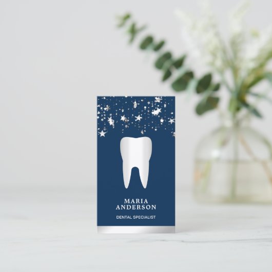Silver Confetti Silver Tooth Tandheelkundige Clini Visitekaartje (Staand voorkant)