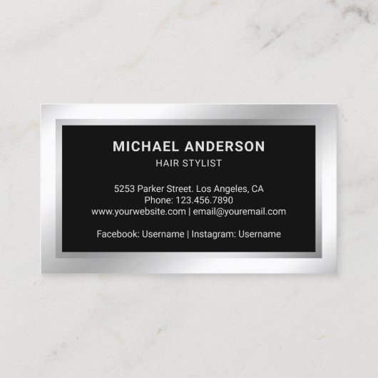 Silver Confetti Steel Razor Blade Hair Stylist Visitekaartje (Achterkant)