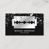 Silver Confetti Steel Razor Blade Hair Stylist Visitekaartje (Voorkant)