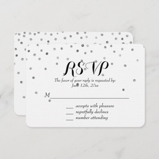 Silver Confetti Stippen Bruiloft RSVP (Voorkant / Achterkant)
