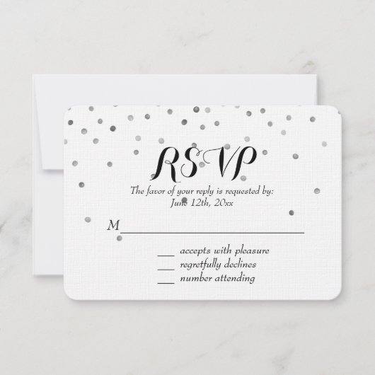 Silver Confetti Stippen Bruiloft RSVP Kaartje (Voorkant)