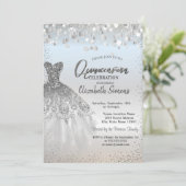 Silver Confetti Stippen, Chic Dress Quinceañera Kaart (Staand voorkant)