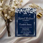 Silver Confetti Stippen Navy Blue Sweet 16 Kaart<br><div class="desc">Elegant Silver confetti op een blauw marineklein.</div>