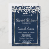 Silver Confetti Stippen Navy Blue Sweet 16 Kaart (Voorkant)