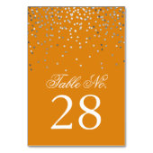 Silver Confetti Stippen Sinaasappel Trouwtafel Num Kaart (Achterkant)