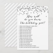 Silver Confetti Verjaardag - Wie kent Verjaardagsm Kaart (Voorkant / Achterkant)